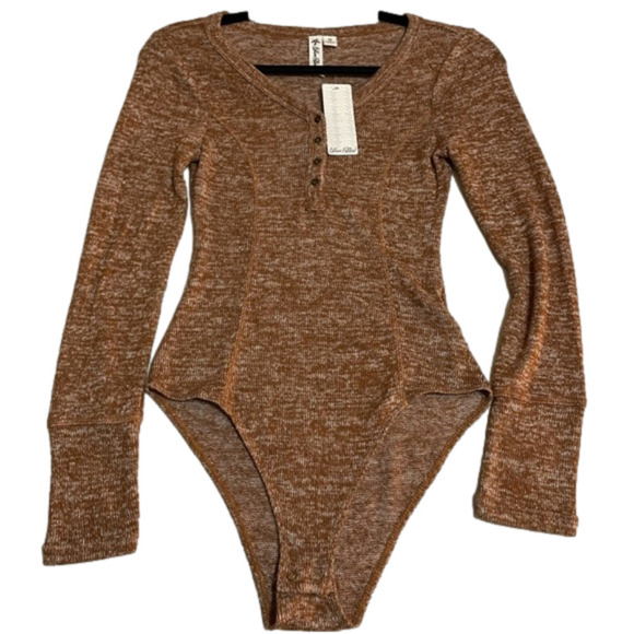 Others Follow Ribbed Knit Button Down Vneck Bodysuit, Size S - Picture 3 of 10
